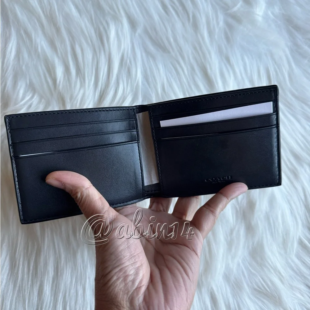NWOT Coach Men’s Signature Leather Canvas Slim Billfold Varsity Stripe Wallet